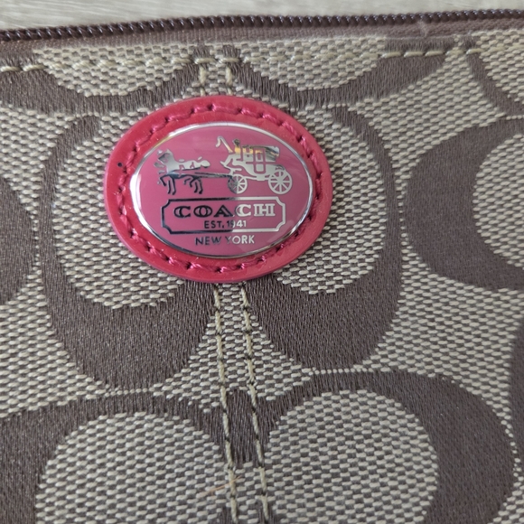 Coach Brown Signature Canvas Wristlet with Red Trim - Picture 6 of 6